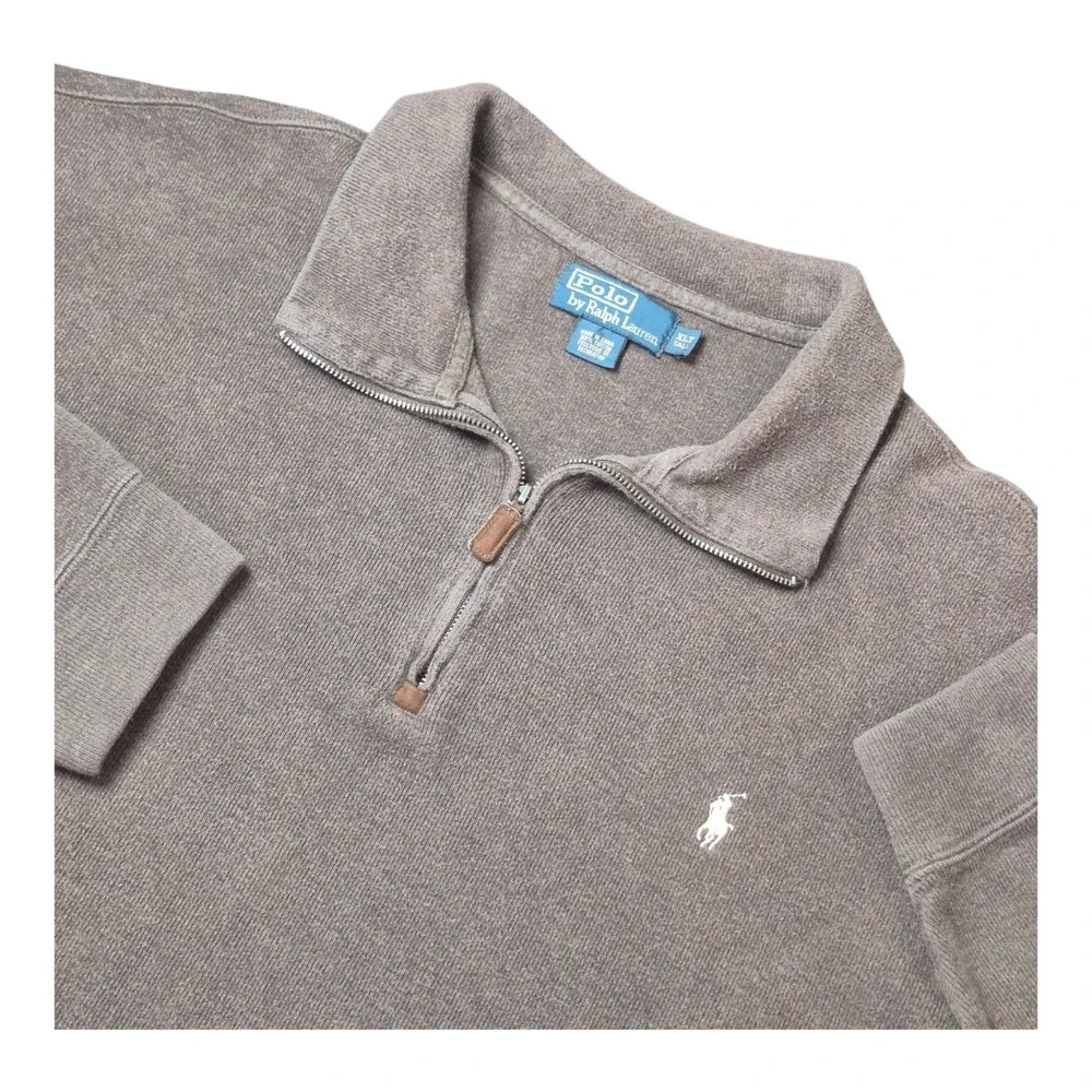 VTG Polo Ralph Lauren Men's XLT Brown Estate Rib‎ 1/4 Zip Pullover